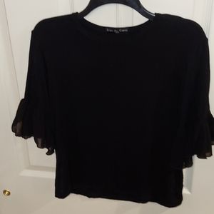 Kim & Cami Bell Sleeve Black Blouse Top Small
